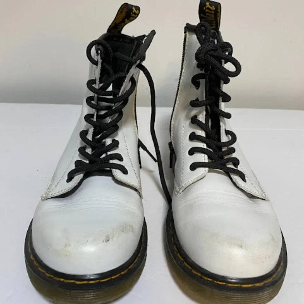 Dr. Martens 1460 J White Leather Lace Up Boots Size US 3